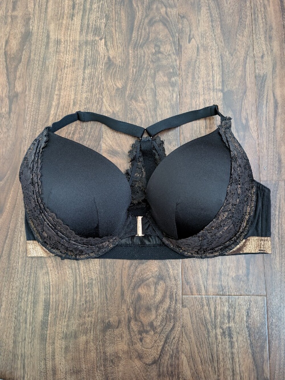 Cacique 44DDD Black Lace-Trim Racerback Push-Up Bra